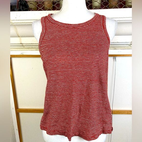 Tahari Brick Red Striped linen knit Sleeveless Top - Picture 1 of 5